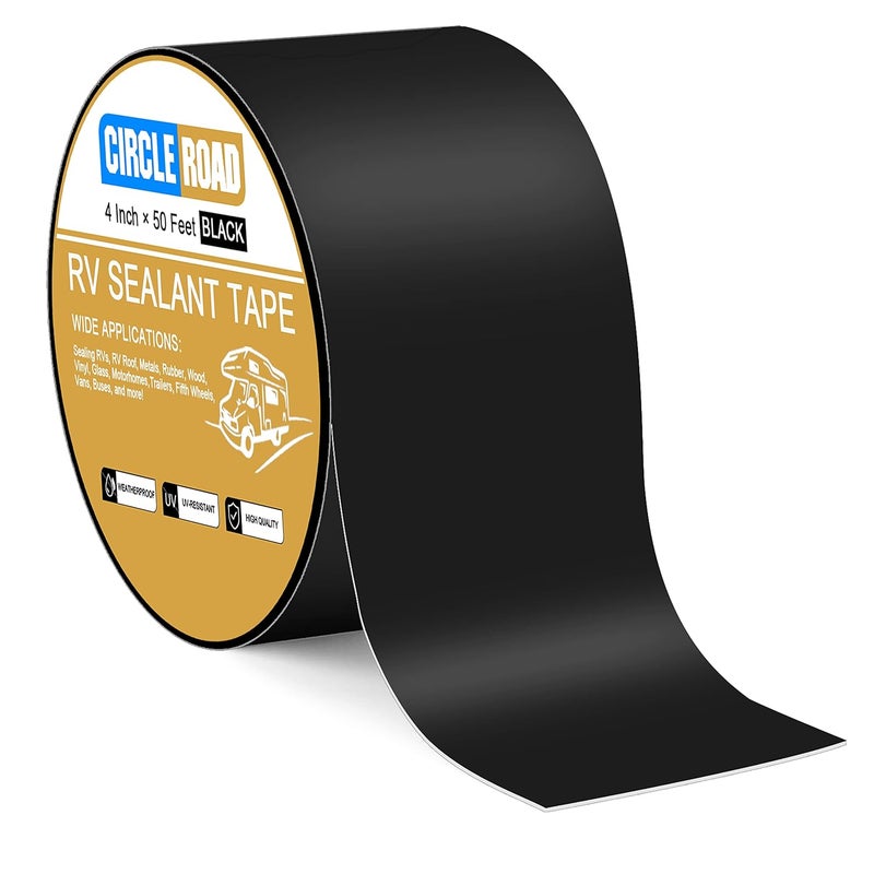 CircleRoad Butyl Sealant Waterproof Tape, RV Roof Tape Black, 4 Inch X 50 Feet RV Repair Sealant Tape, Stop Camper Roof Leaks, UV-Resistant, Weatherproof and Reliable (4In-50FT Black) - Image 1